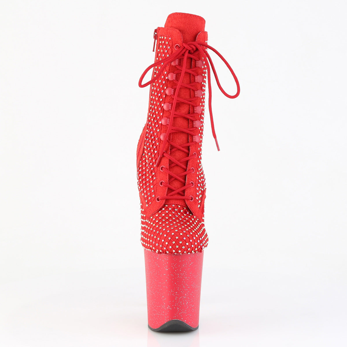 Pleaser Women's Platform Shoes FLAMINGO-1020RM Red Faux Suede-RS Mesh/Red Matte