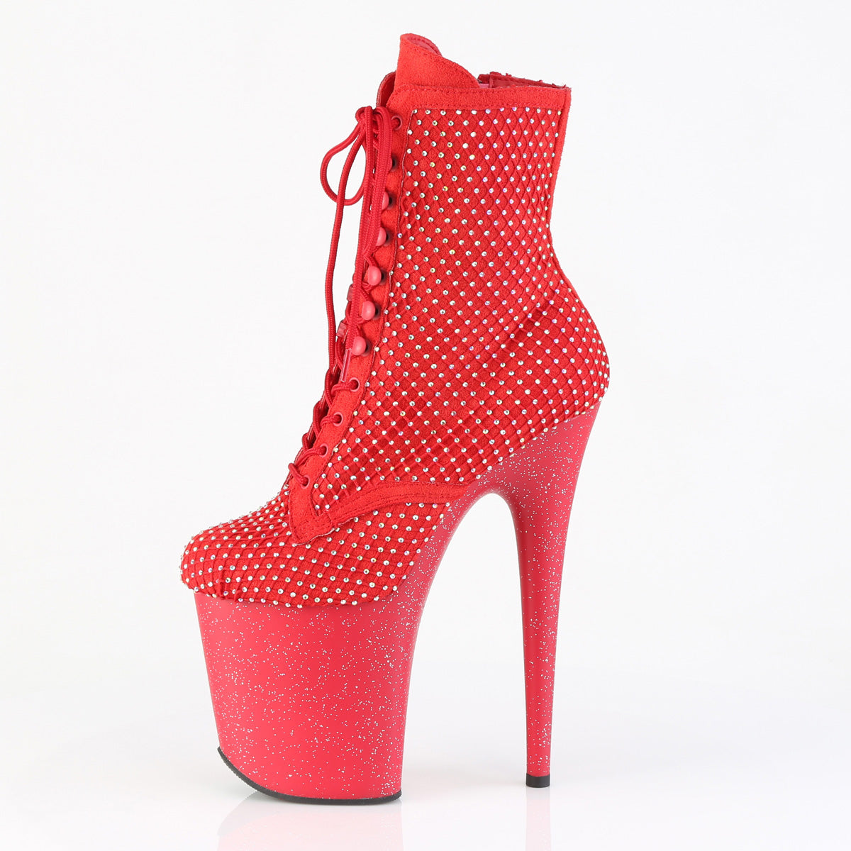 Pleaser Women's Platform Shoes FLAMINGO-1020RM Red Faux Suede-RS Mesh/Red Matte