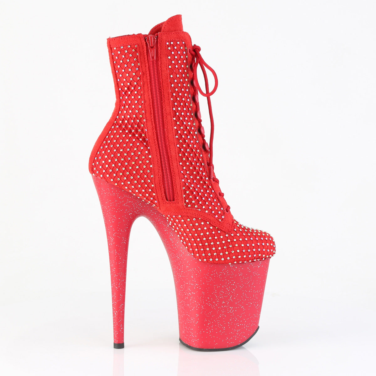 Pleaser Women's Platform Shoes FLAMINGO-1020RM Red Faux Suede-RS Mesh/Red Matte