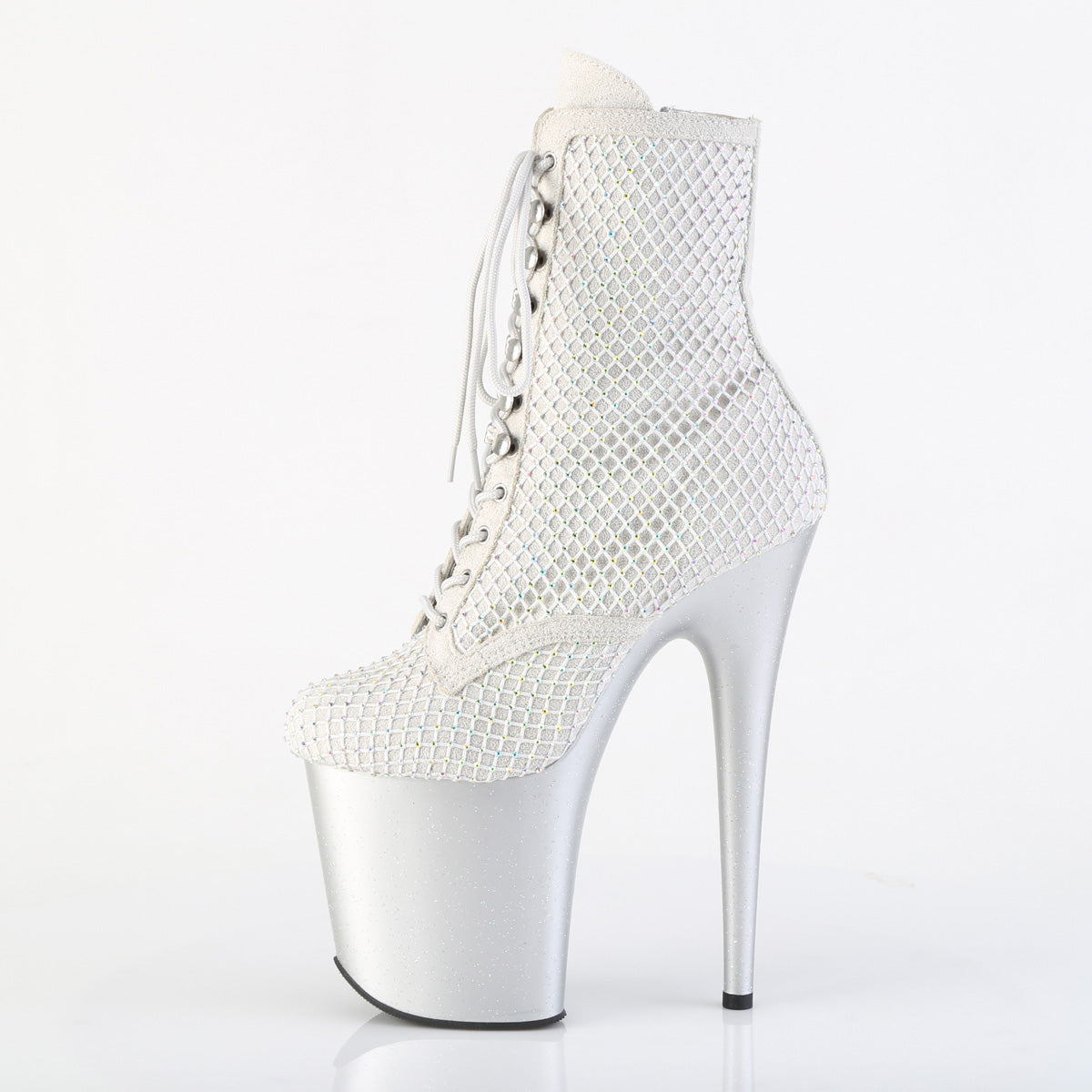 Pleaser Women's Platform Shoes FLAMINGO-1020RM Silver Faux Sude-RS Mesh/Slv Matte