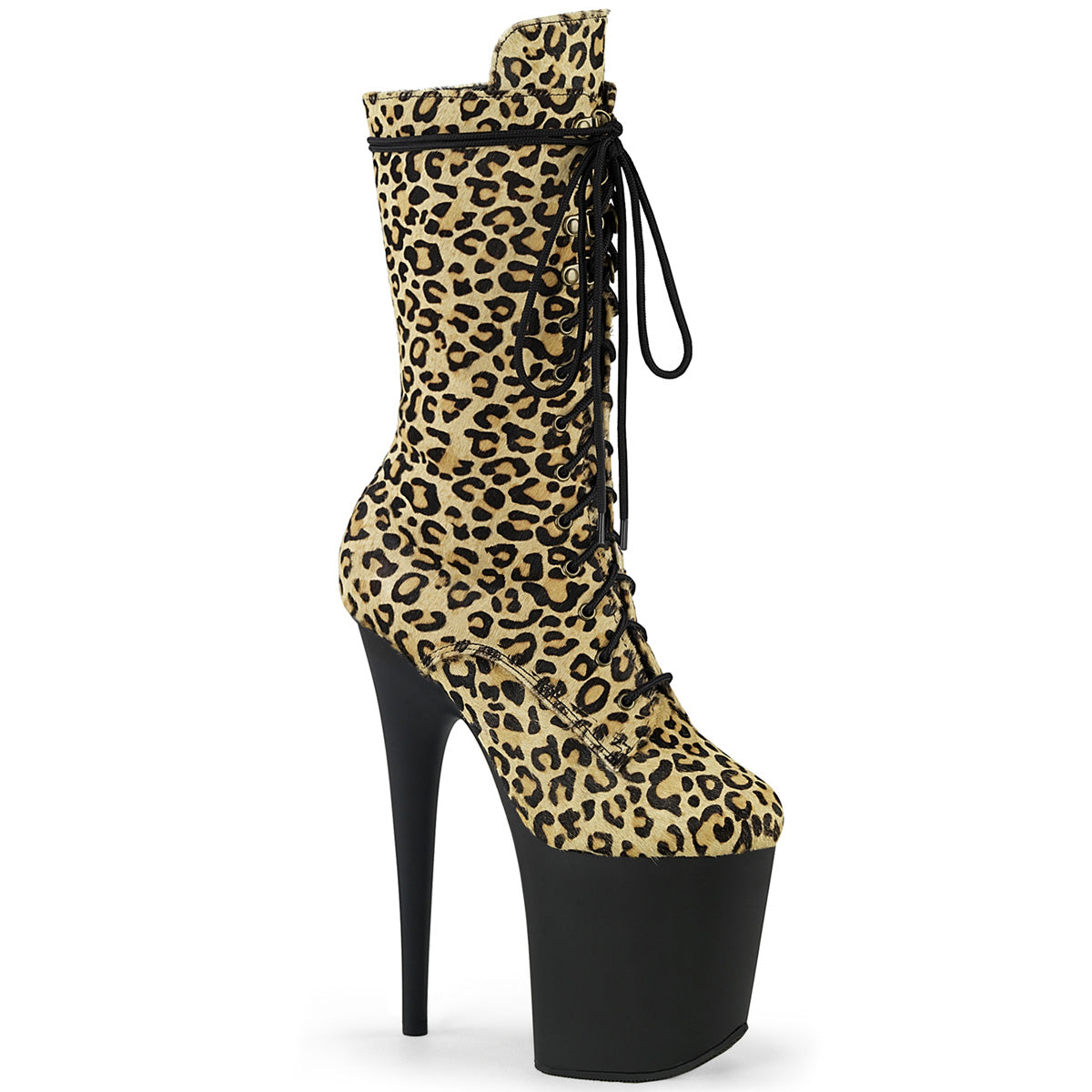Pleaser Stiefeletten FLAMINGO-1050 LP Leopard Print Pony Hair / Black Matt