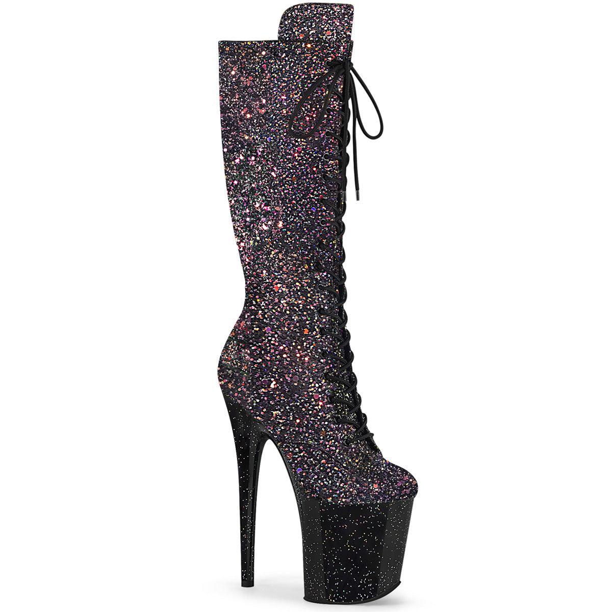 Pleaser Womens Boots. FLAMINGO-2020mg BLK Multi Glitter / BLK
