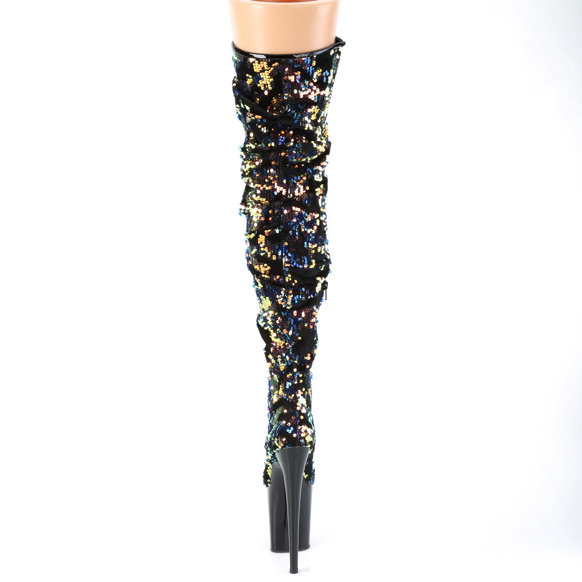 Pleaser Womens Boots. FLAMINGO-3004 Blaue irisierende Pailletten / BLK