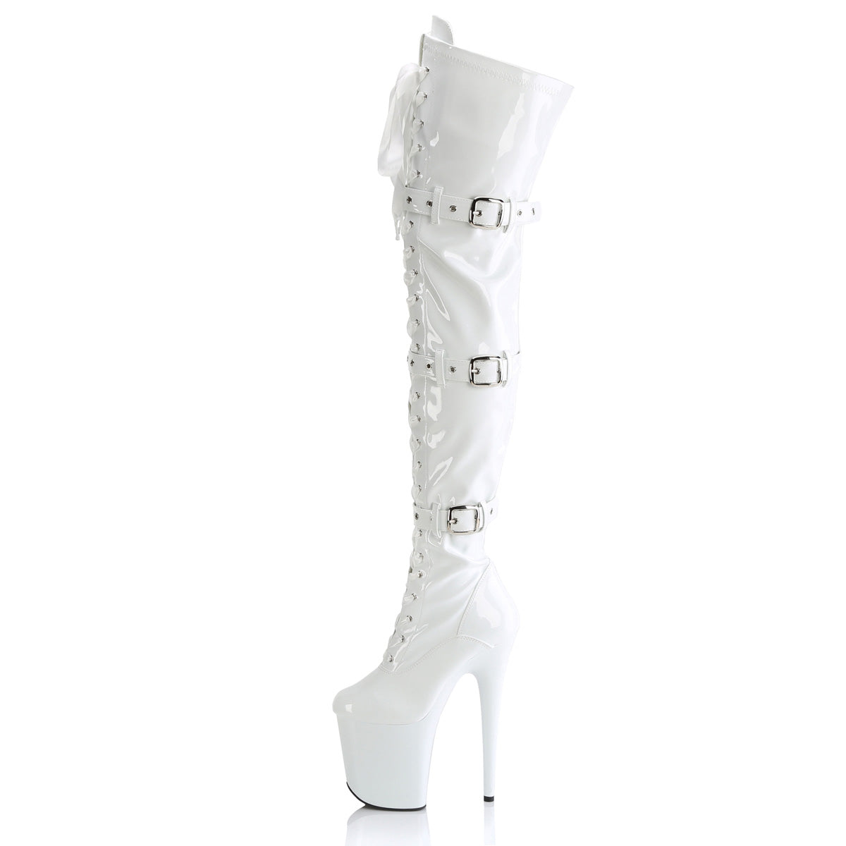Pleaser Women's Platform Shoes FLAMINGO-3028 Wht Str. Pat/Wht