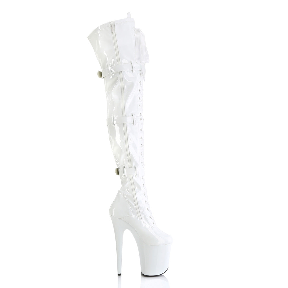 Pleaser Women's Platform Shoes FLAMINGO-3028 Wht Str. Pat/Wht