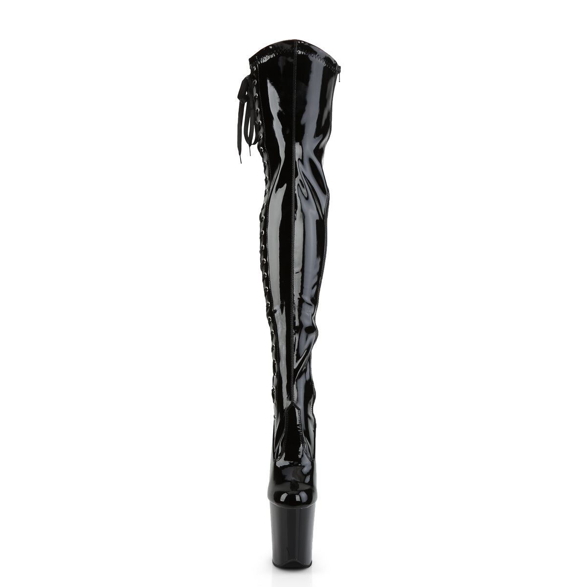 Pleaser Womens Boots. FLAMINGO-3050 BLK STR Pat / BLK