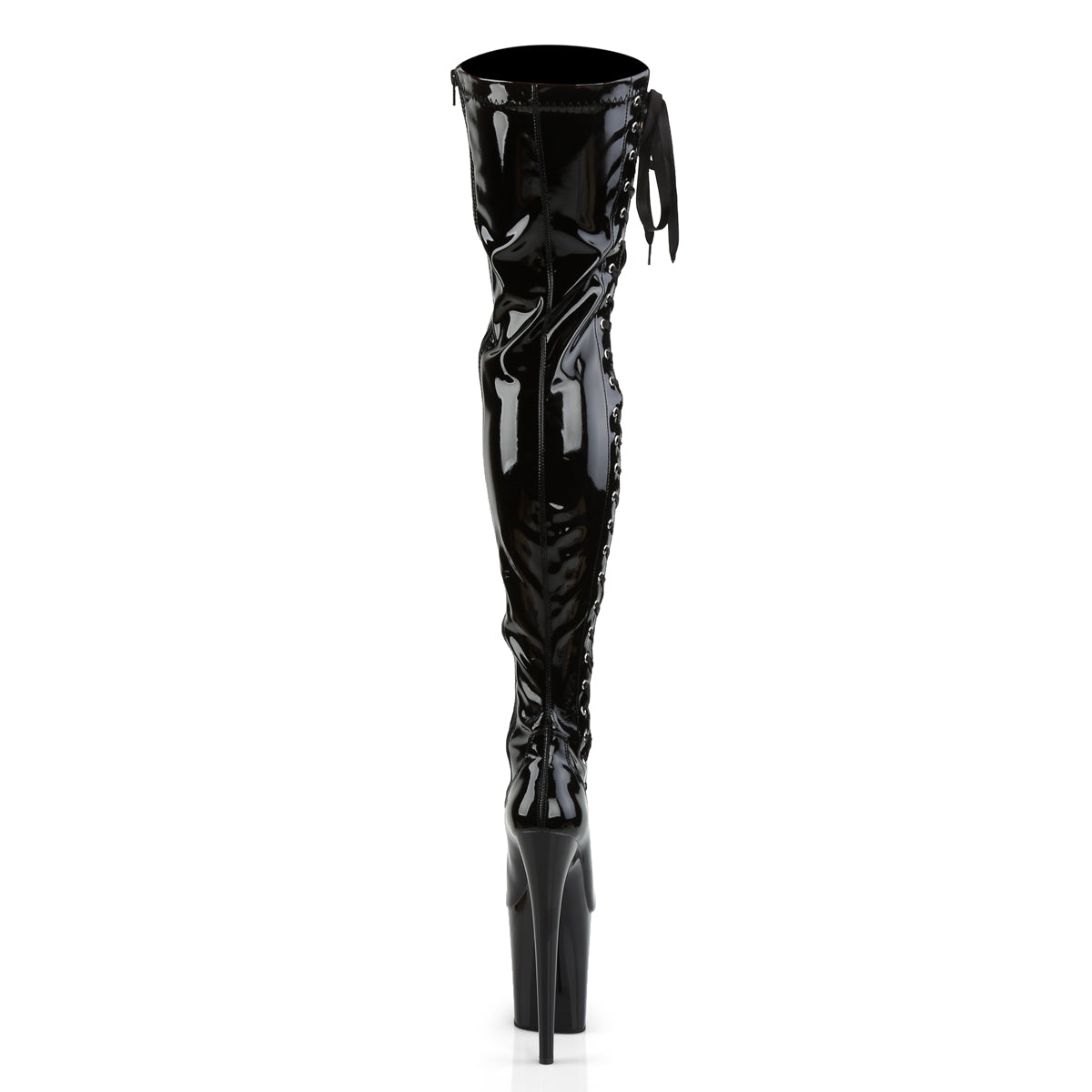 Pleaser Womens Boots. FLAMINGO-3050 BLK STR Pat / BLK