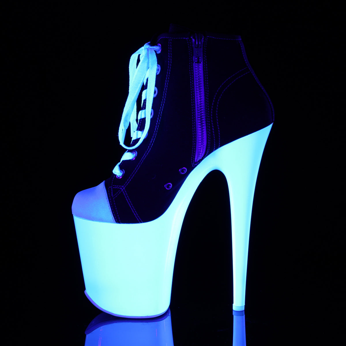 Pleaser Damen Knöchelstiefel FLAMINGO-800SK-02 BLK-Leinwand / Neonweiß