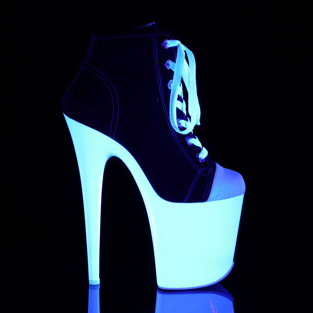 Pleaser Damen Knöchelstiefel FLAMINGO-800SK-02 BLK-Leinwand / Neonweiß