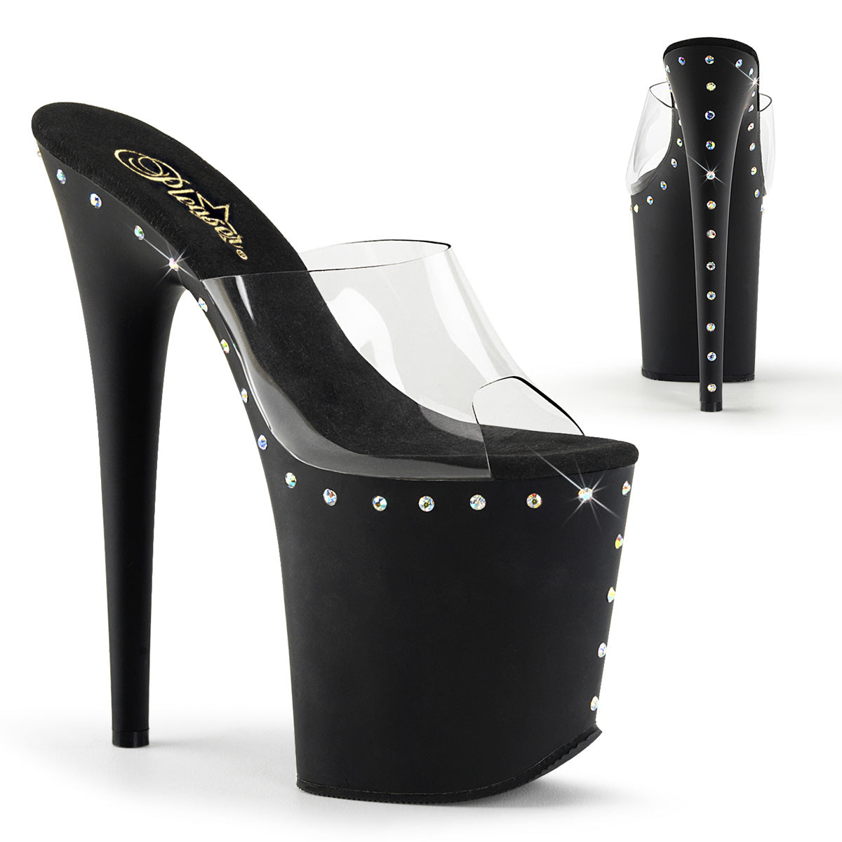 Pleaser Womens Sandals FLAMINGO-801ABLS Clr/Blk Matte