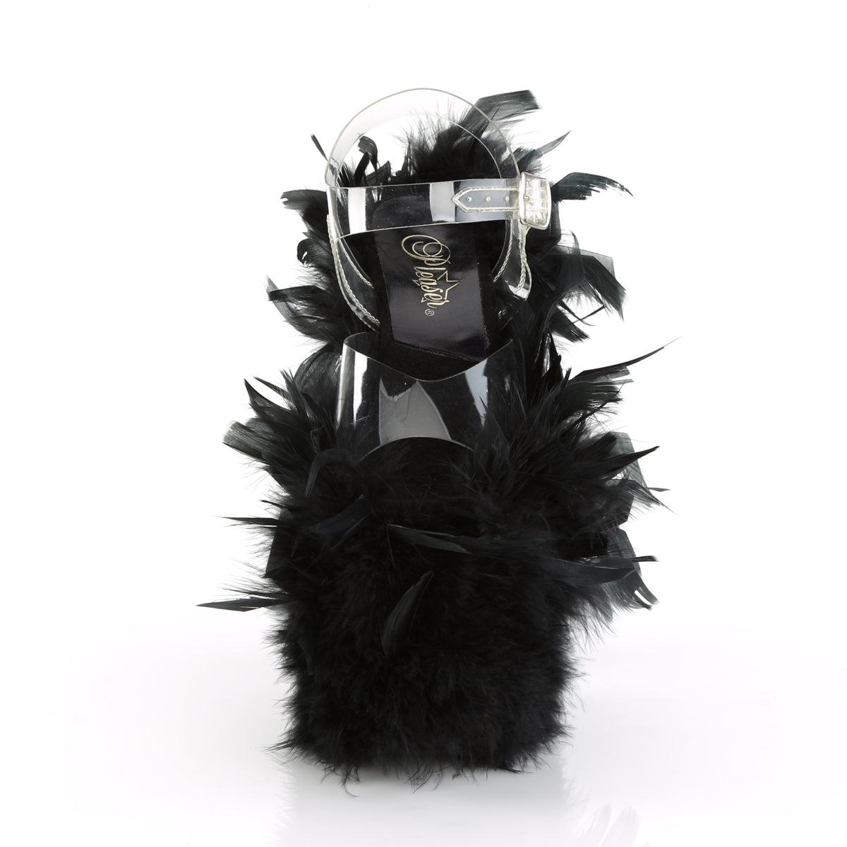 Pleaser Damen Sandalen FLAMINGO-808f CLR / BLK Marabou Feder