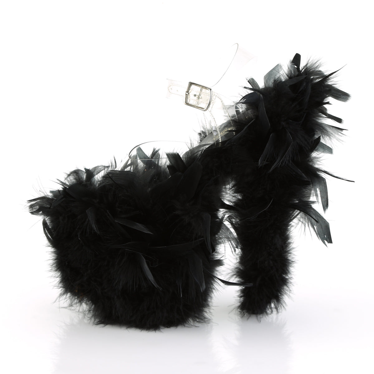Pleaser Damen Sandalen FLAMINGO-808f CLR / BLK Marabou Feder
