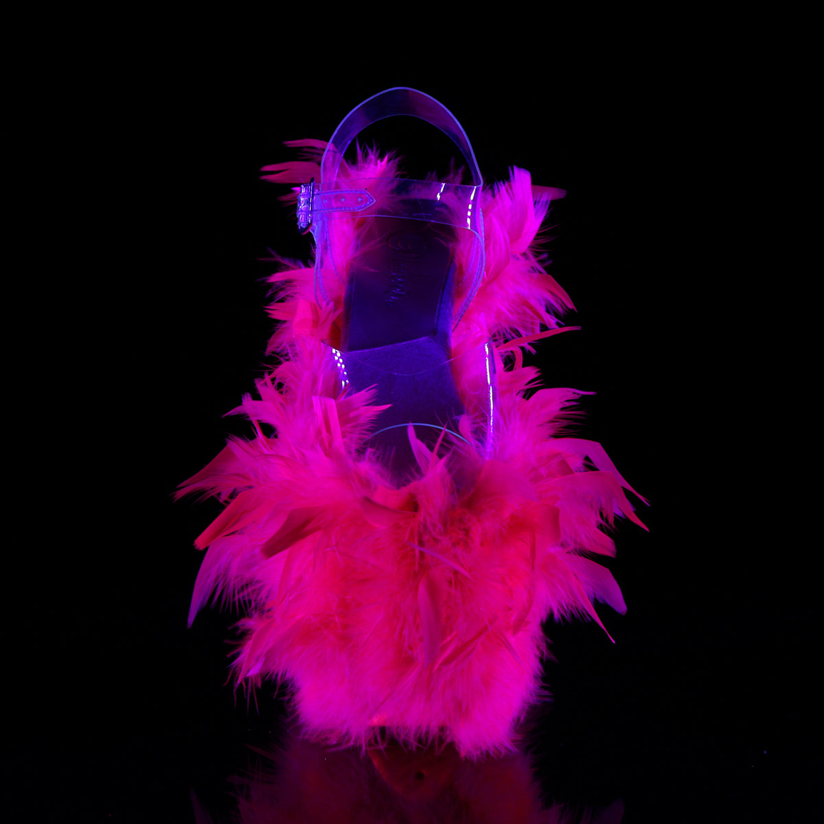 Pleaser Womens Sandals FLAMINGO-808F Clr/Neon H. Pink Marabou Feather