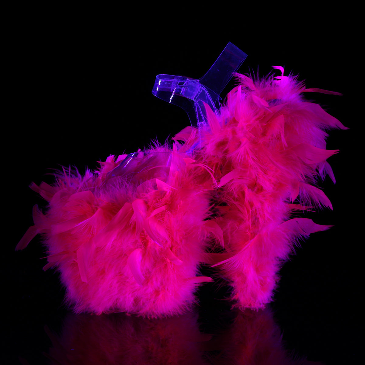 Pleaser Womens Sandals FLAMINGO-808F Clr/Neon H. Pink Marabou Feather