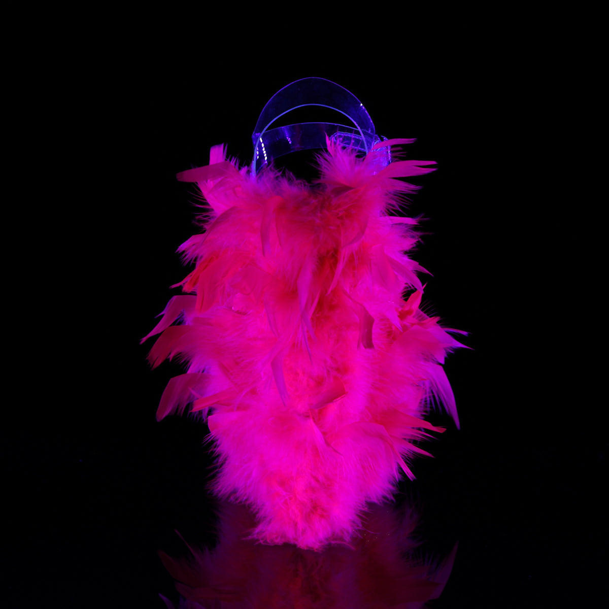 Pleaser Womens Sandals FLAMINGO-808F Clr/Neon H. Pink Marabou Feather