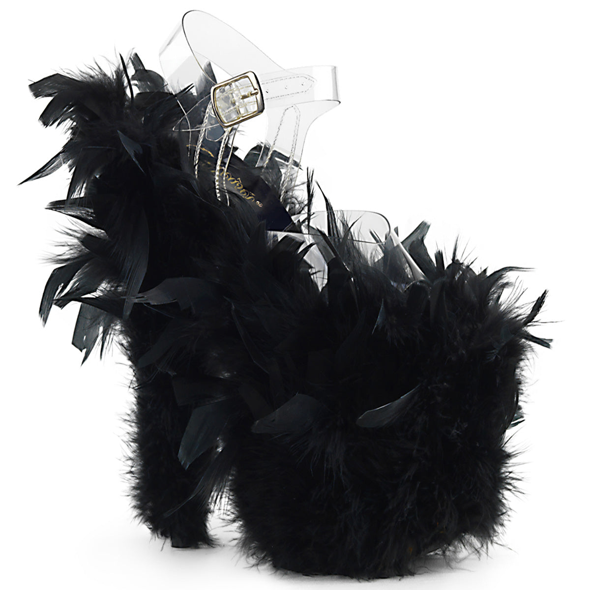 Pleaser Damen Sandalen FLAMINGO-808f CLR / BLK Marabou Feder