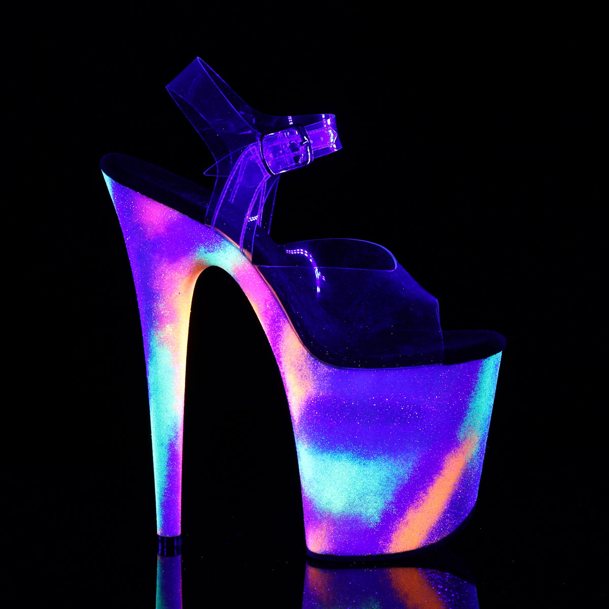 Pleaser Damen Sandalen FLAMINGO-808Gxy CLR / Neon Glitter
