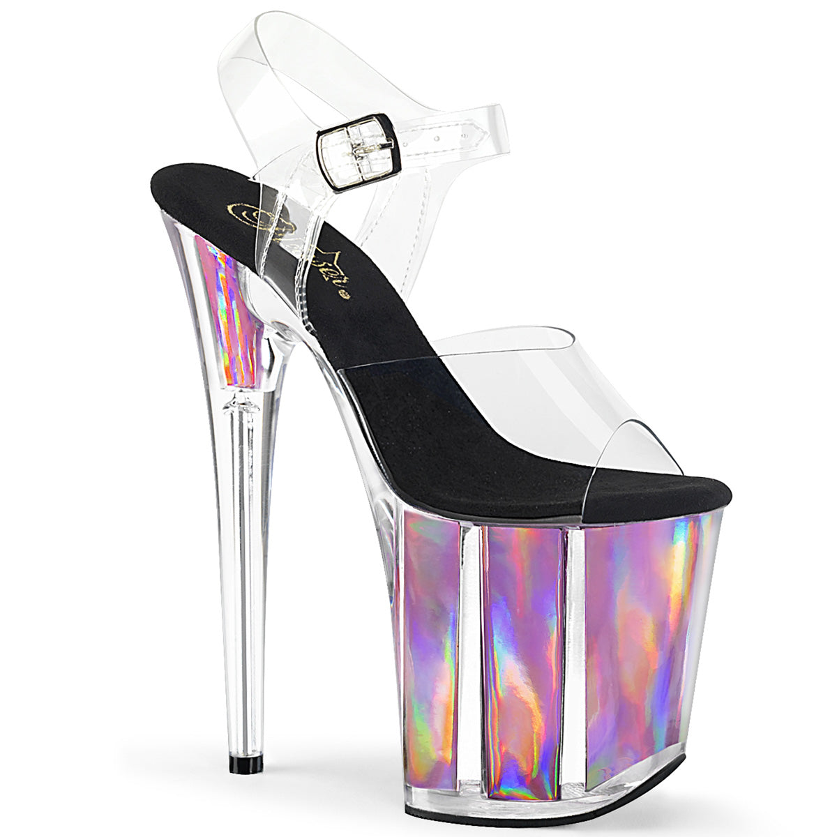 Pleaser Damen Sandalen FLAMINGO-808HGI CLR / PINS-Hologrammeinsätze