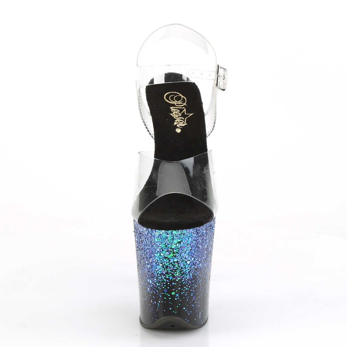 Pleaser Damen Sandalen FLAMINGO-808SS CLR / BLK-Blue Multi Glitter