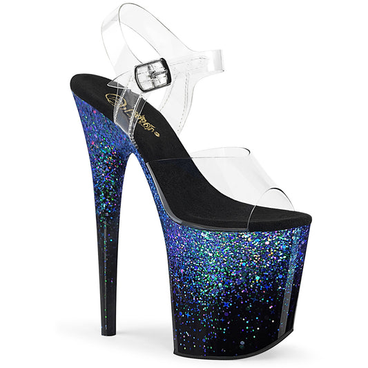 Pleaser Damen Sandalen FLAMINGO-808SS CLR / BLK-Blue Multi Glitter