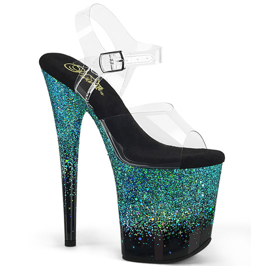 Pleaser   FLAMINGO-808SS CLR/BLK-Turquoise Multi Glitter