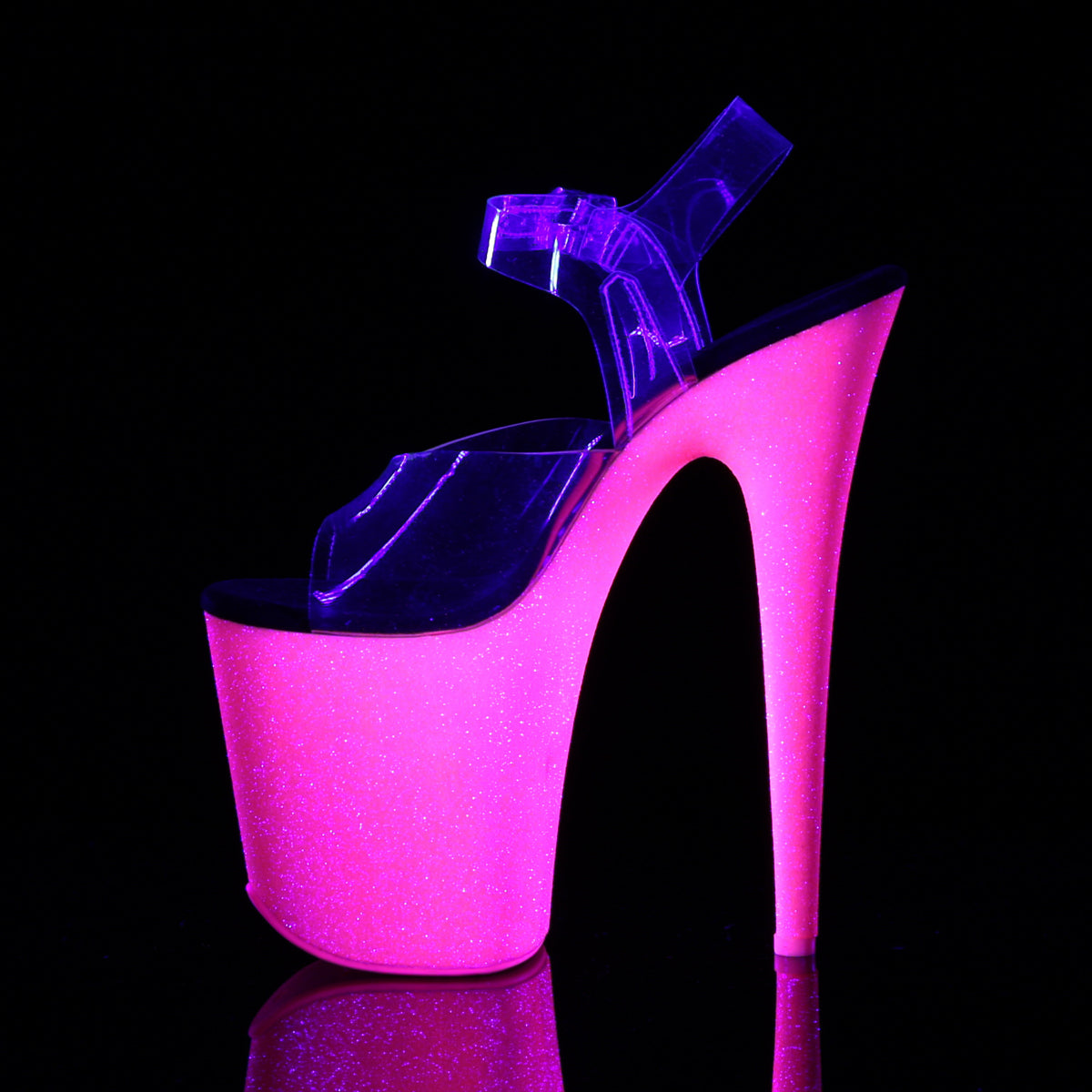 Pleaser Damen Sandalen FLAMINGO-808uvg CLR / Neon H. Rosa Glitzer