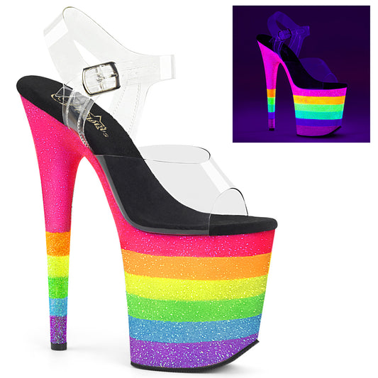 Pleaser Damen Sandalen FLAMINGO-808UVB CLR / NEON Rainbow Funkeln