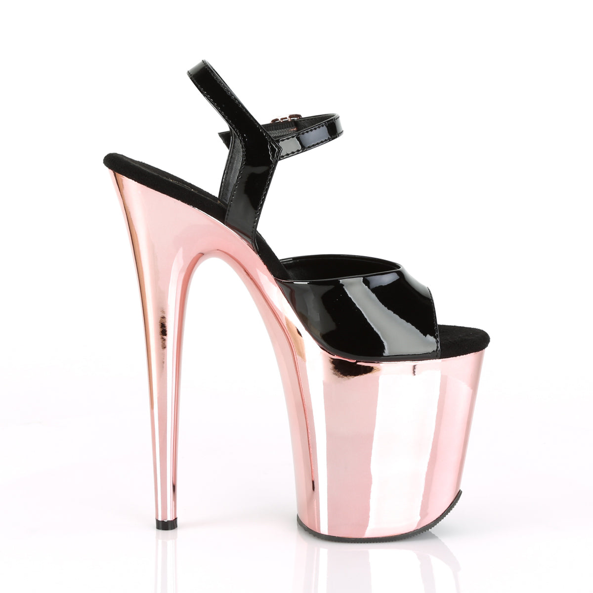 Pleaser Damen Sandalen FLAMINGO-809 BLK Pat / Rose Gold Chrome