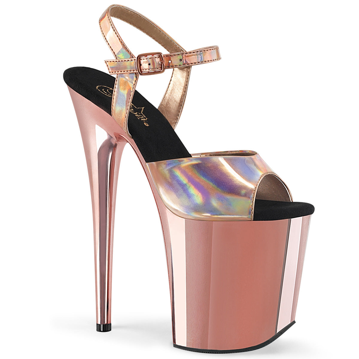 Pleaser Damen Sandalen FLAMINGO-809HG ROSE GOLD Hologramm / Roségold Chrome