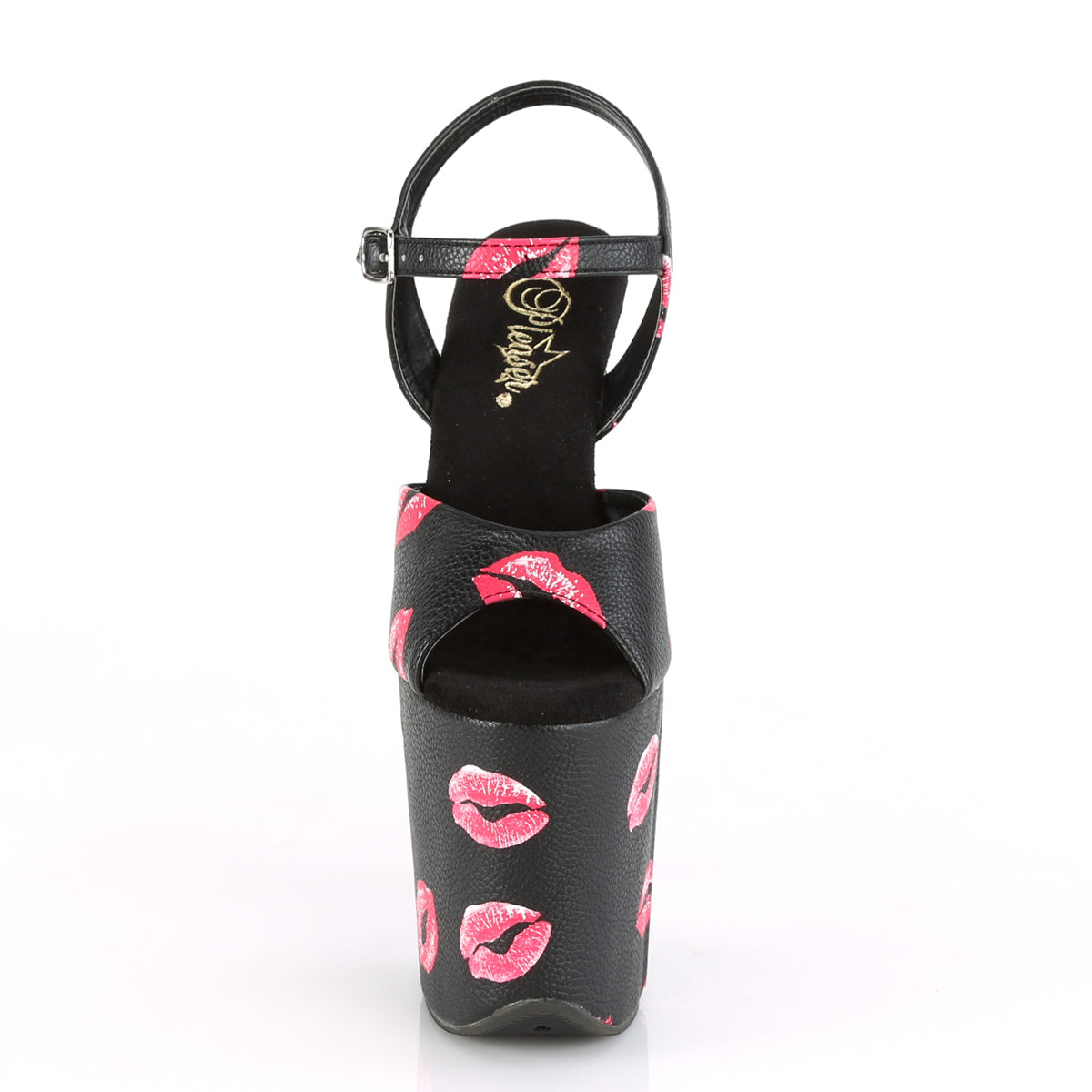 Pleaser Damen Sandalen FLAMINGO-809Kisses BLK Faux Leder / BLK Kunstleder