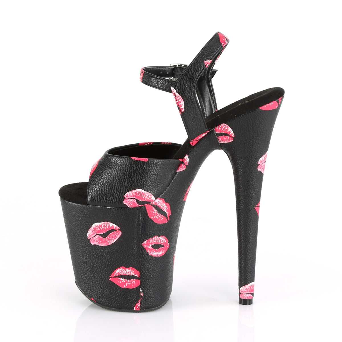 Pleaser Damen Sandalen FLAMINGO-809Kisses BLK Faux Leder / BLK Kunstleder