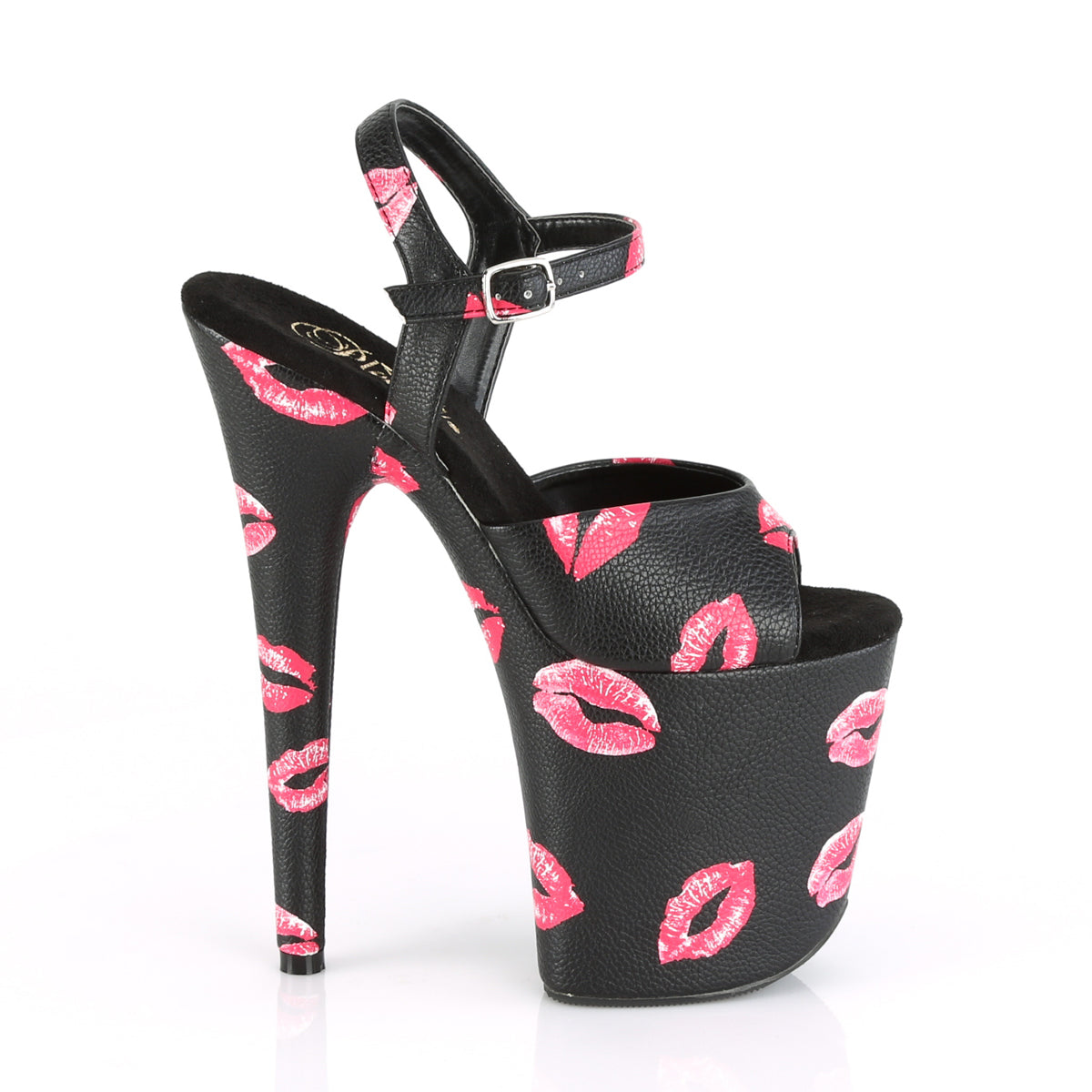 Pleaser Damen Sandalen FLAMINGO-809Kisses BLK Faux Leder / BLK Kunstleder
