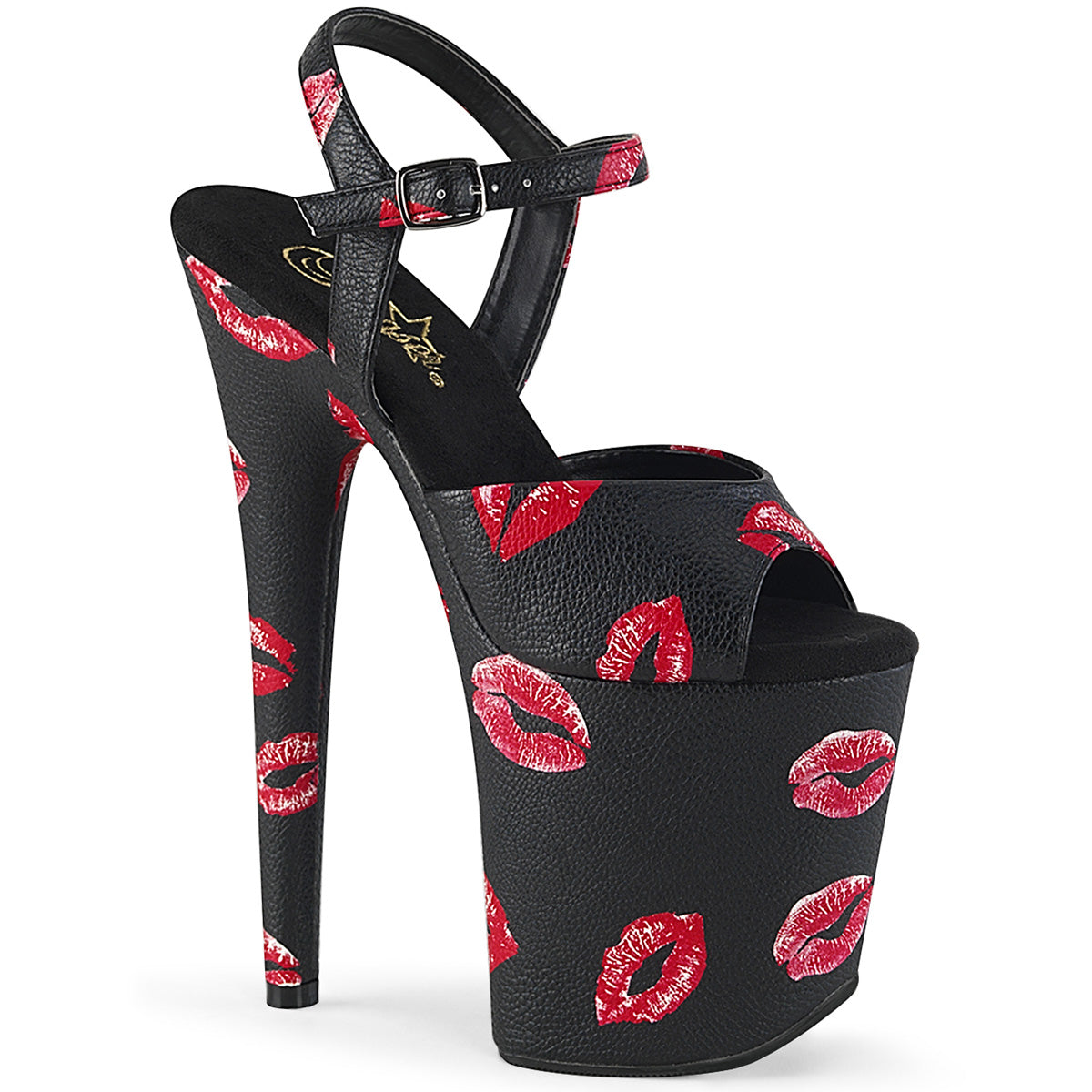 Pleaser Damen Sandalen FLAMINGO-809Kisses BLK Faux Leder / BLK Kunstleder