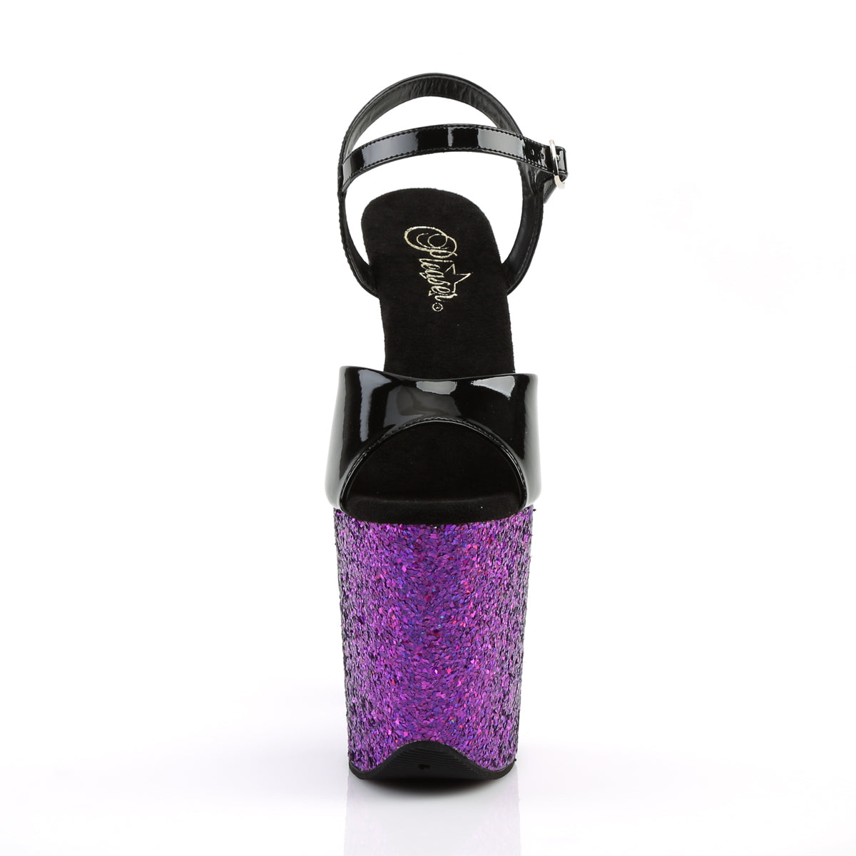Pleaser Damen Sandalen FLAMINGO-809LG BLK Pat / Purple Multi Glitter