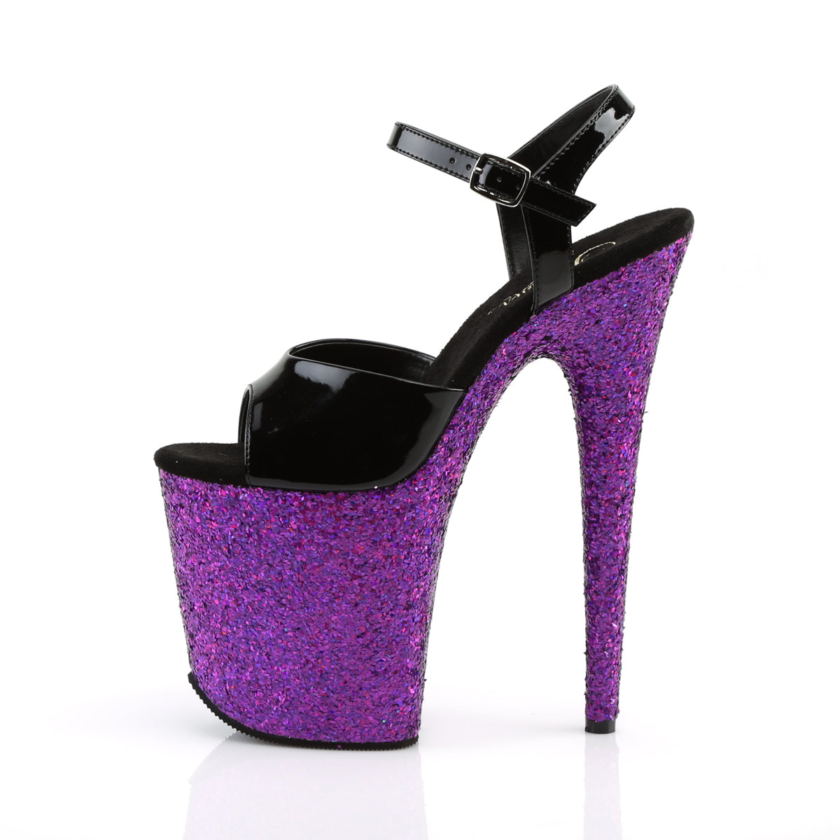 Pleaser Damen Sandalen FLAMINGO-809LG BLK Pat / Purple Multi Glitter