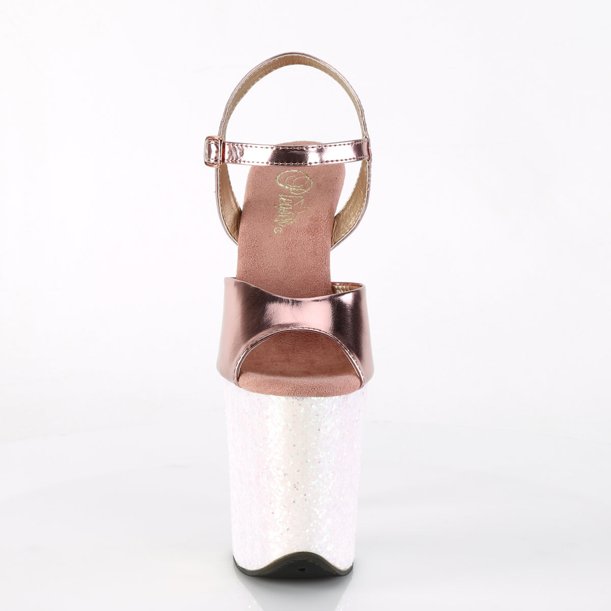 Pleaser Womens Sandals FLAMINGO-809LG Rose Gold Metallic Pu/Opal Multi Glitter