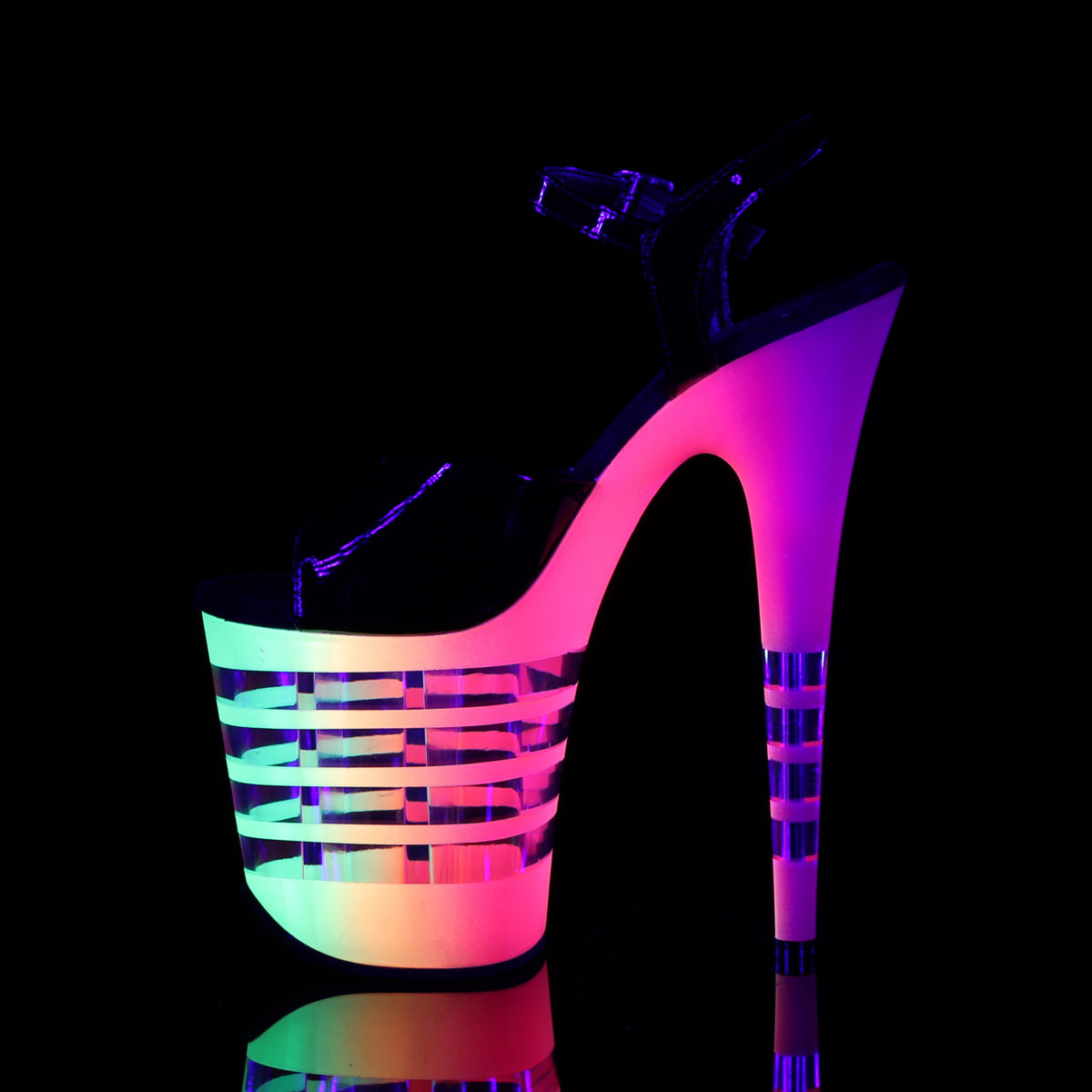 Pleaser Womens Sandals FLAMINGO-809UVLN Blk Pat/Neon Multi