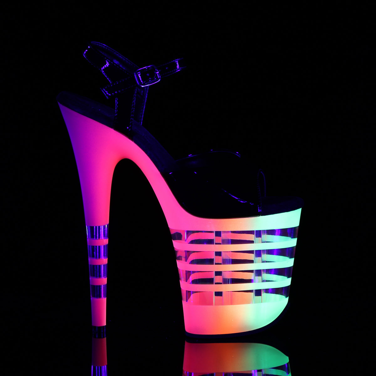Pleaser Womens Sandals FLAMINGO-809UVLN Blk Pat/Neon Multi