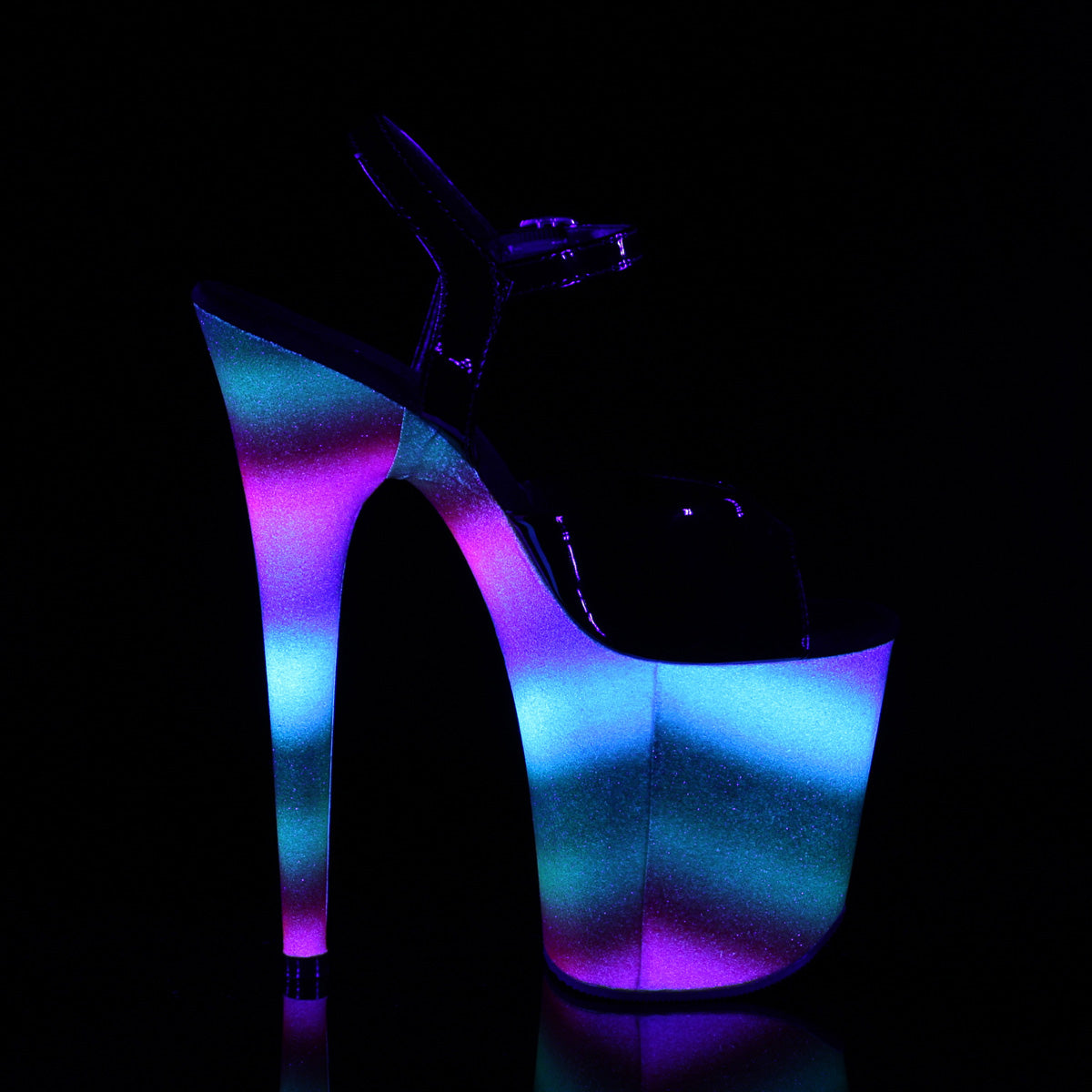 Pleaser Damen Sandalen FLAMINGO-809wr blk pat /Rainbow Funkeln