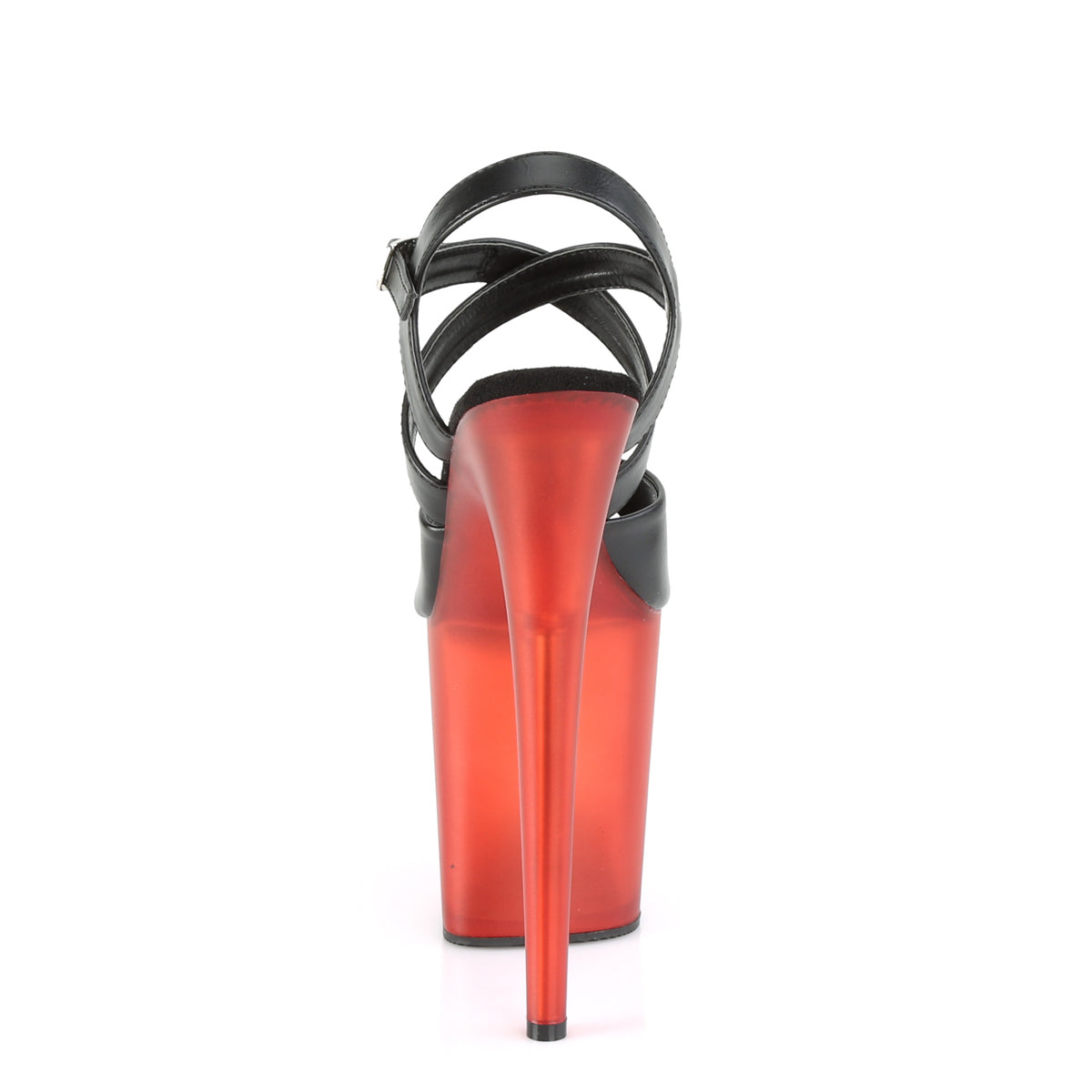 Pleaser Womens Sandals FLAMINGO-822T Blk Faux Leather/Frosted Red