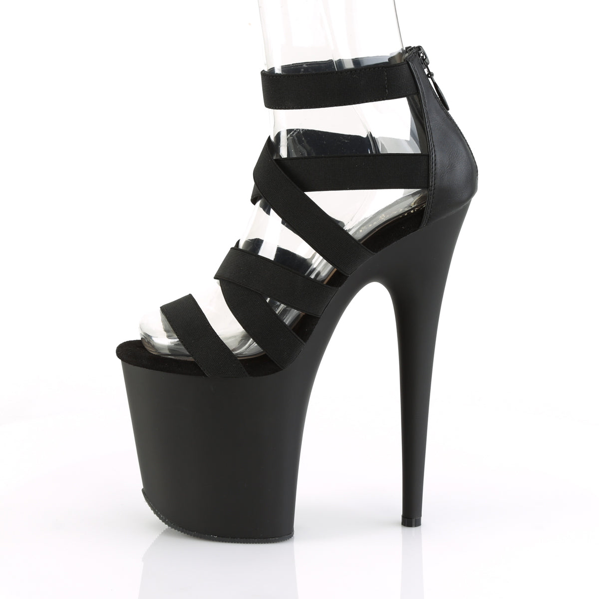 Pleaser Damen Sandalen FLAMINGO-859 BLK elastisches Band-Faux-Leder / BLK Matte