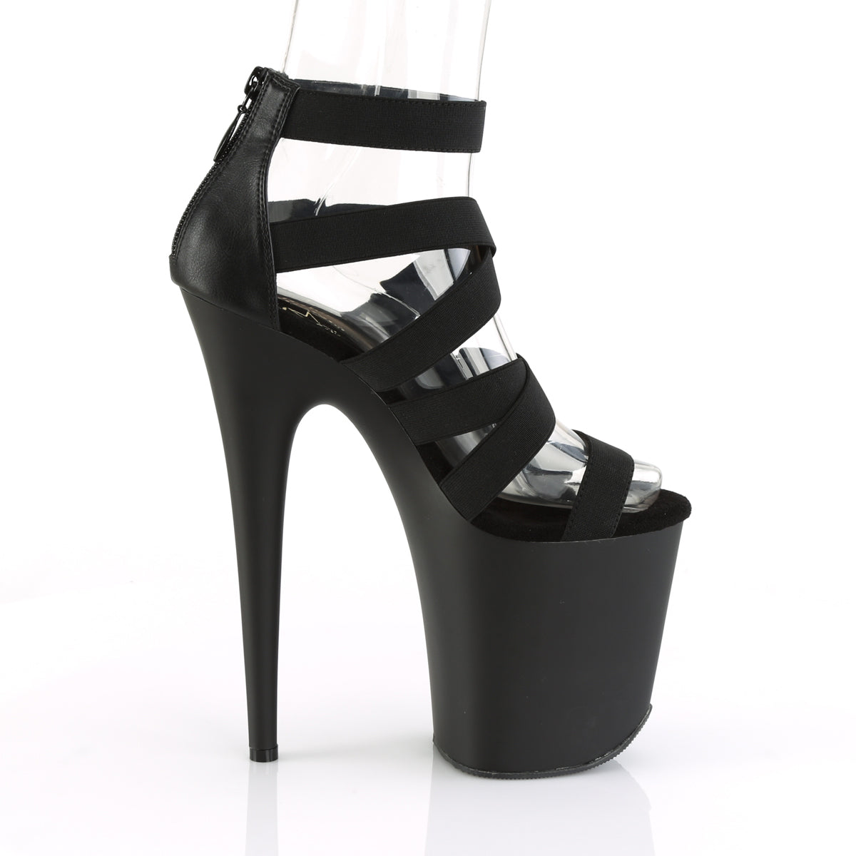 Pleaser Damen Sandalen FLAMINGO-859 BLK elastisches Band-Faux-Leder / BLK Matte