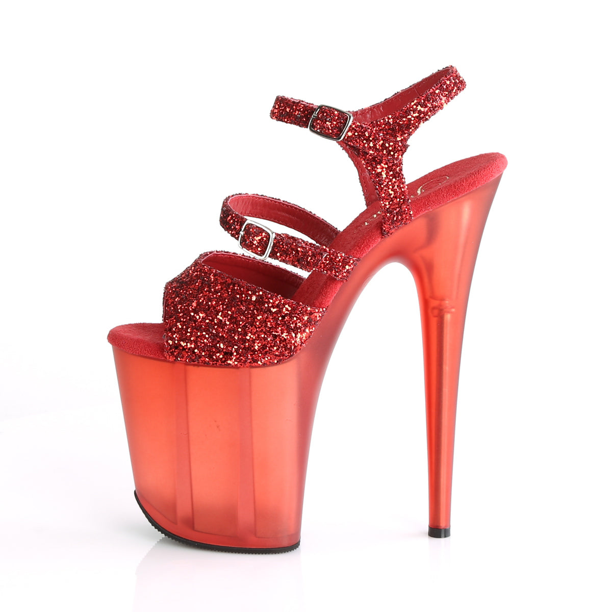 Pleaser Damen Sandalen FLAMINGO-874 Roter Glitter / Mattrot