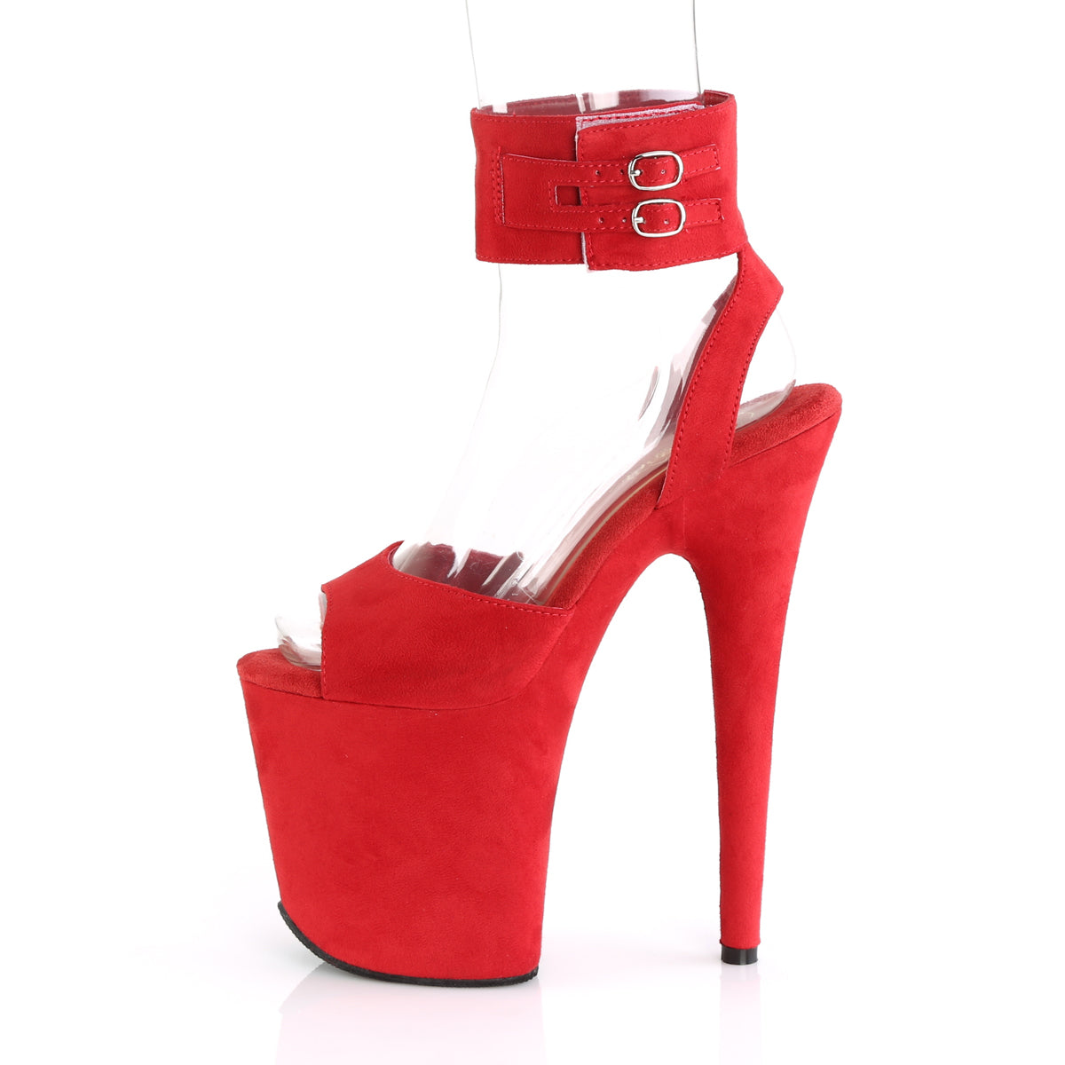 Pleaser Womens Sandals FLAMINGO-891 Red Faux Suede/Red Faux Suede
