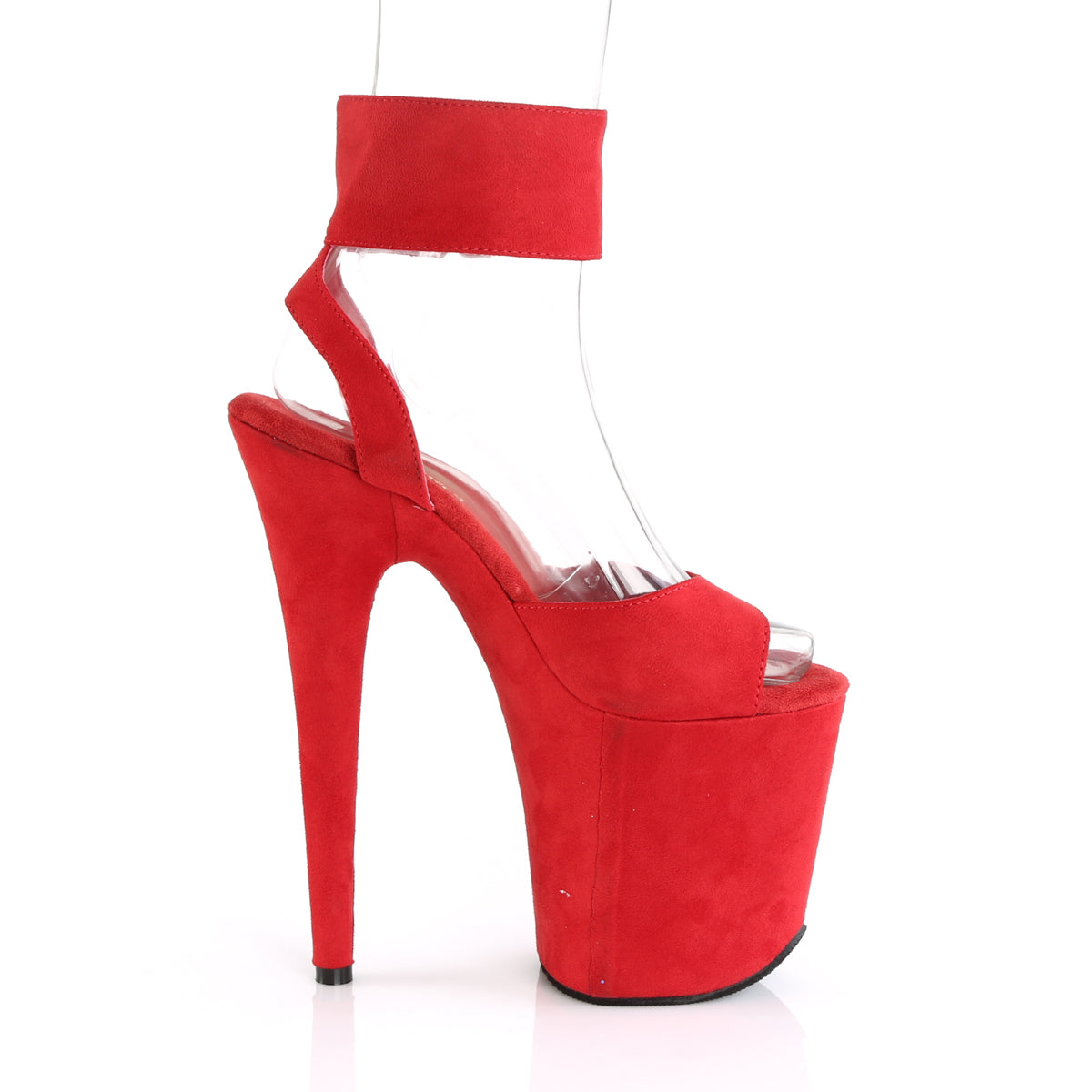 Pleaser Womens Sandals FLAMINGO-891 Red Faux Suede/Red Faux Suede