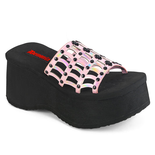 DemoniaCult  Sandalen FUNN-13 B. Pink Holo Pat