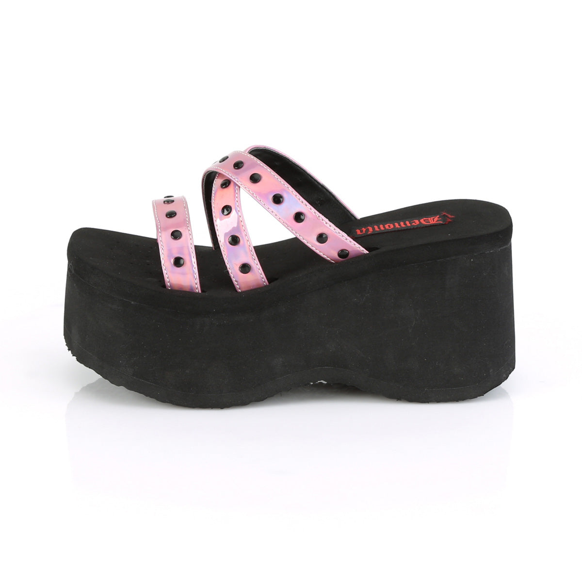 DemoniaCult Frauen Sandalen FUNN-19 Pink Hologramm