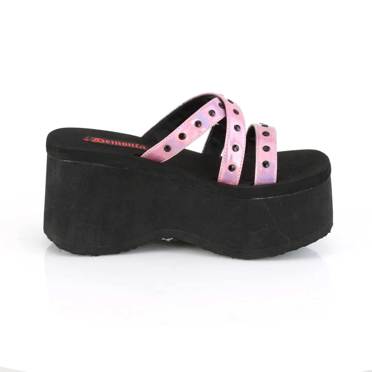 DemoniaCult Frauen Sandalen FUNN-19 Pink Hologramm