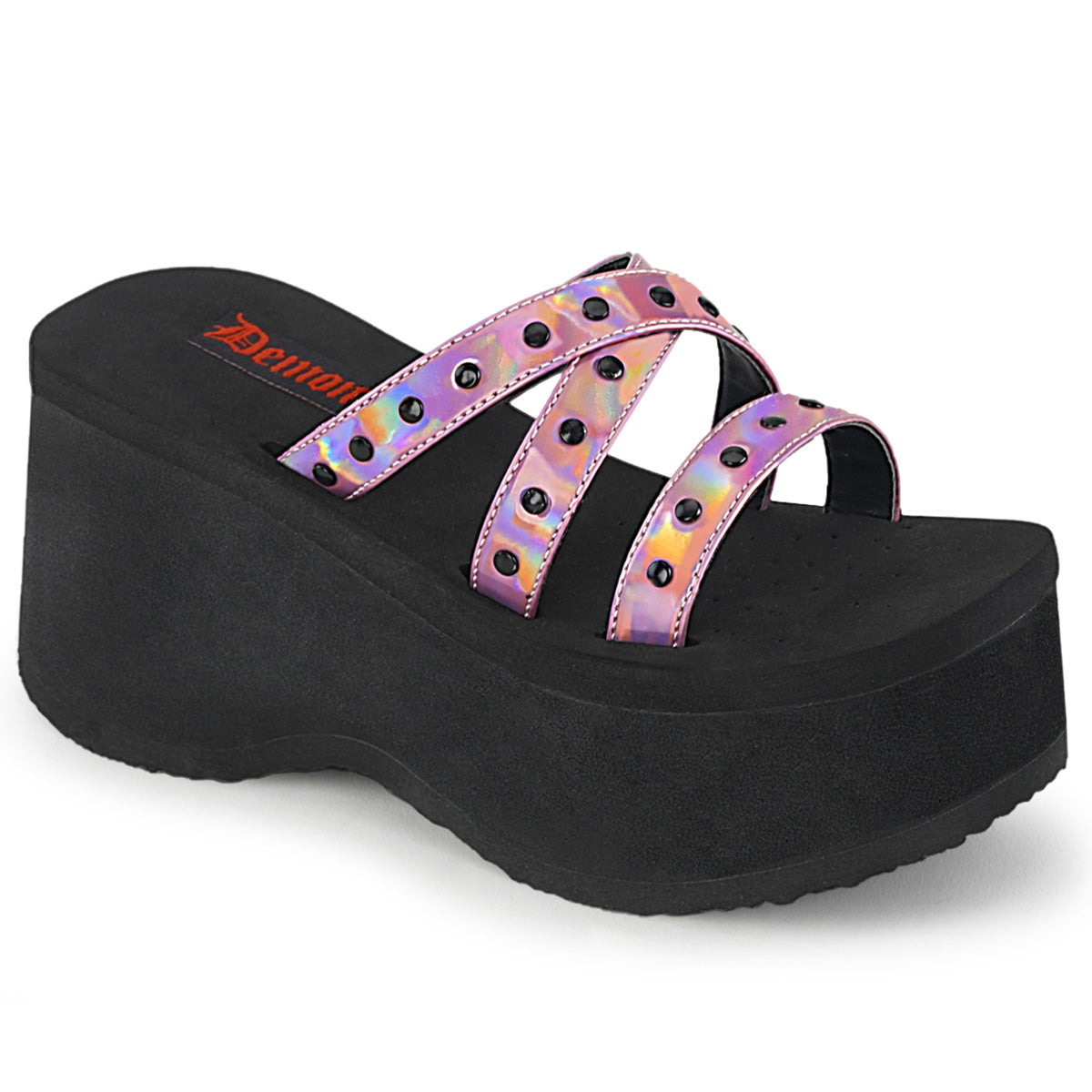 DemoniaCult Frauen Sandalen FUNN-19 Pink Hologramm