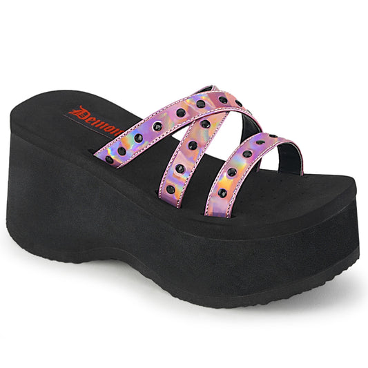 DemoniaCult Frauen Sandalen FUNN-19 Pink Hologramm